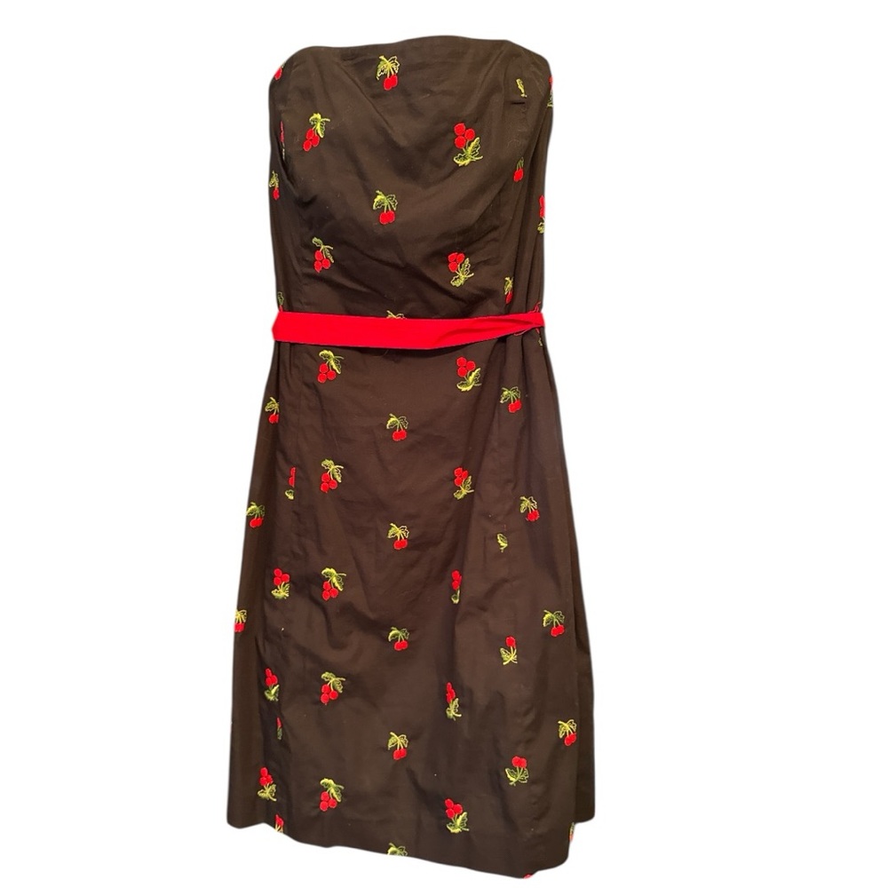 Shoshanna strapless minidress black w/cherries size 8 EUC VS-3